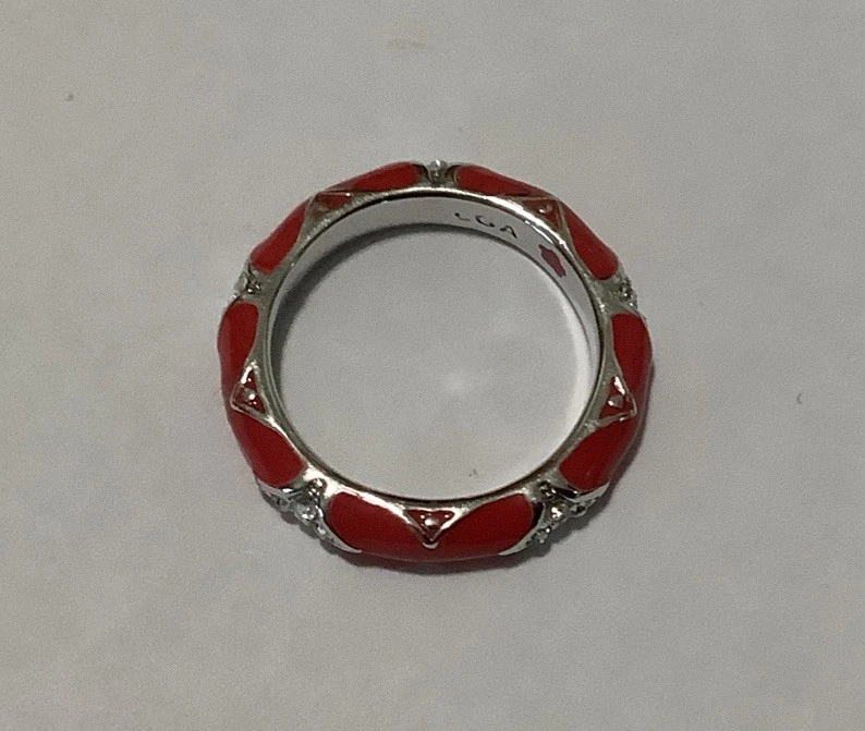 Lauren G Adams Red Enamel Clear Cz’s SS High Risk Ring (121) Size 6 - Image 2 of 2