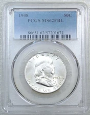 1948 P Franklin Half Dollar PCGS MS62FBL Frosty White PQ New Holder #S191A