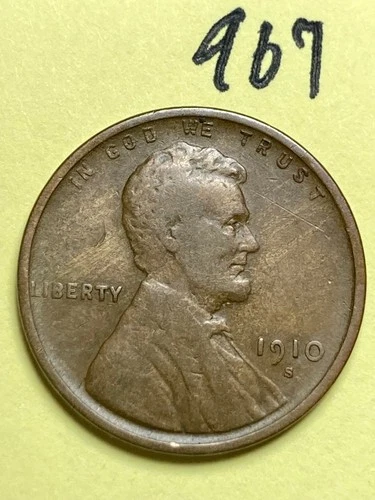 1910-S LINCOLN WHEAT CENT, low mintage date, "Fine" condition #967