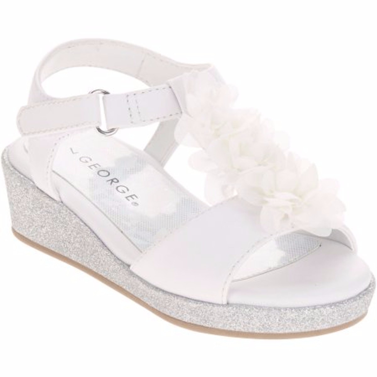 Glitter Wedge White Flower Dress Sandals George 6, 7, 8, 9, 10