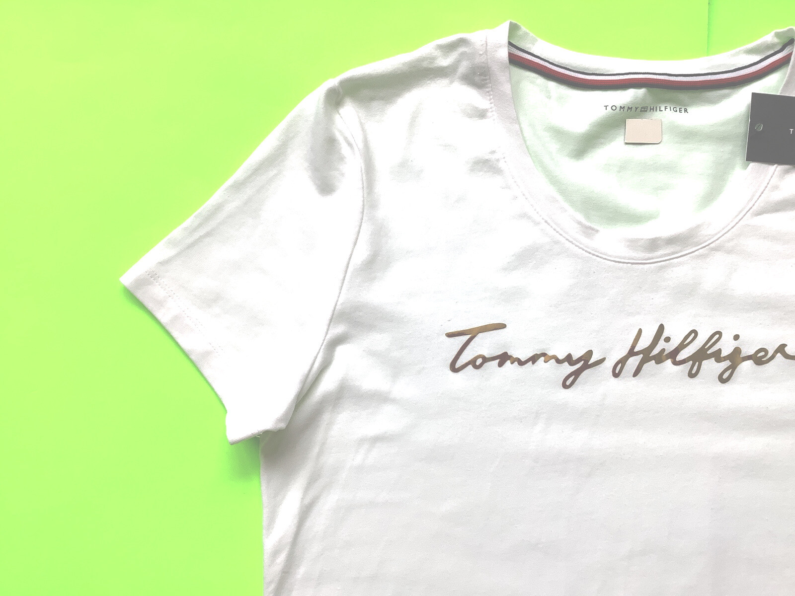 TOMMY HILFIGER Women’s Short Sleeve T-Shirt X-LARGE White w/Gold MSRP $49 NEW thumbnail 5