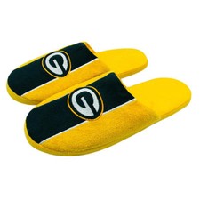 Green Bay Packers NFL Men s Logo Stripe Slippers, Size Medium 9/10 NWT