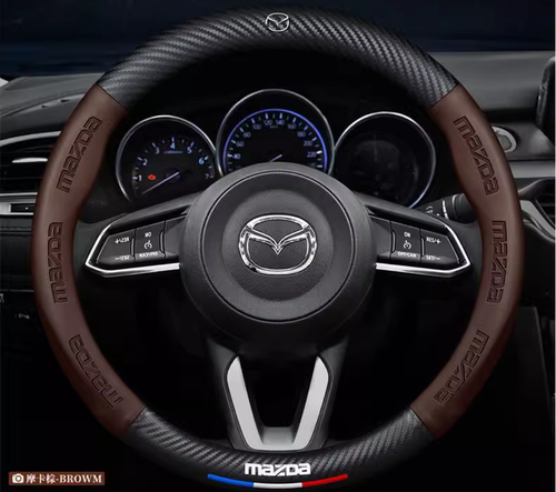 15" PU Leather+Carbon fiber Steering Wheel Cover For Mazda 2 3 6 Biante Bongo