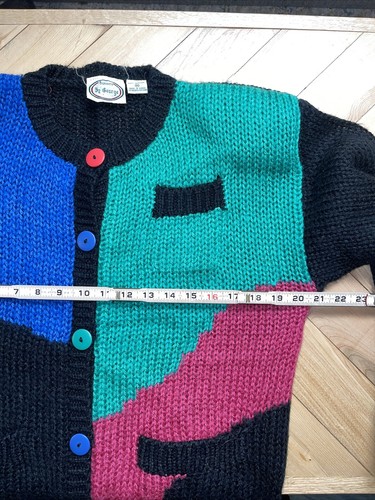 Vintage 1980s Sweater By George Acrylic Shoulder Pad Cardigan S/M - Picture 5 of 8