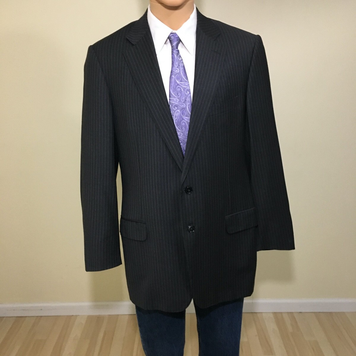Ermenegildo Zegna Traveller Blazer Sz 44L Black Pinstripe Dual
