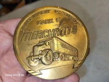 Vintage Merchants Motor Freight Trucking Bronze Medallion Paperweight 3 1/4"