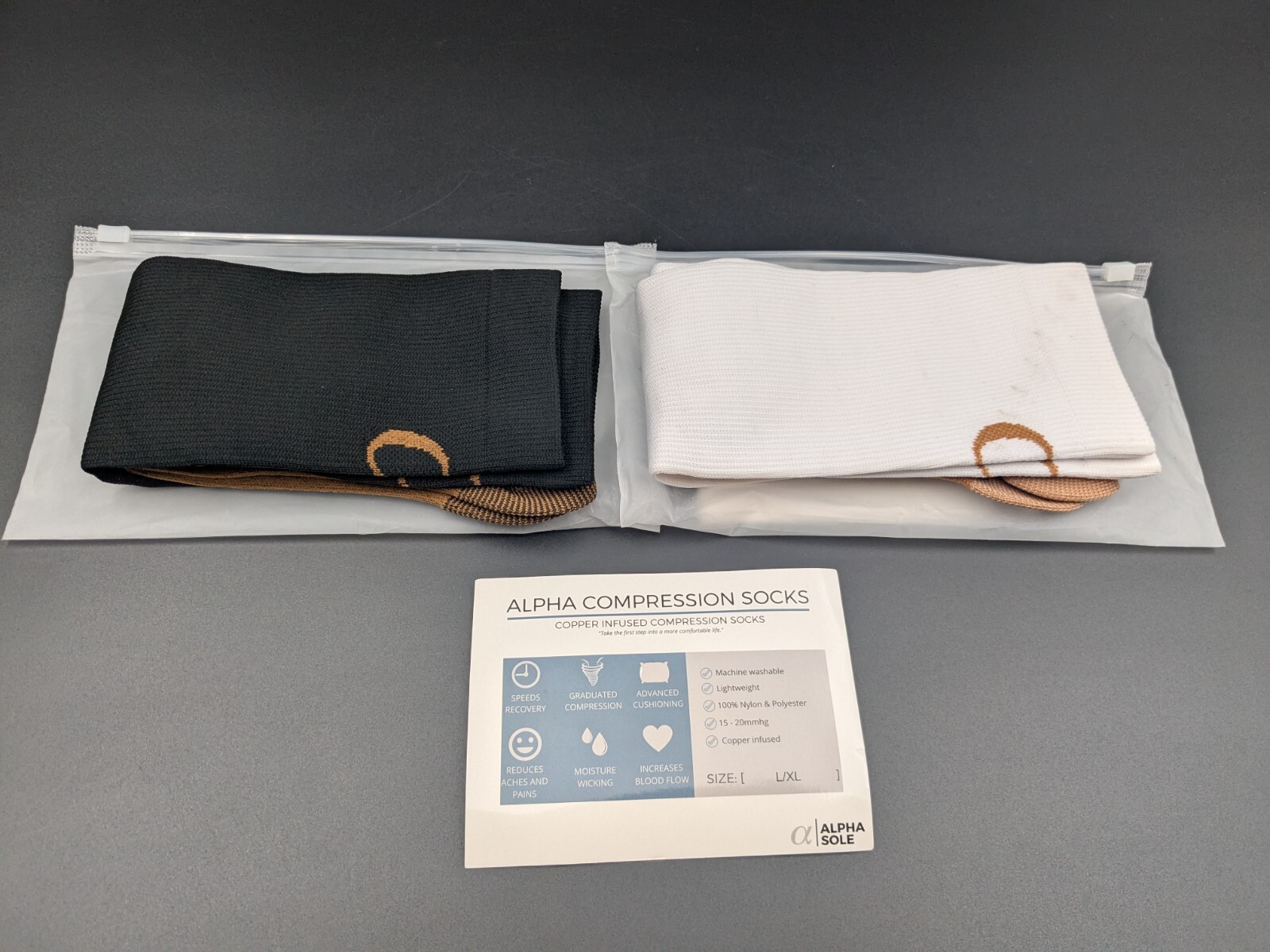 SAOLA Calze a compressione suola alfa rame ginocchio anti affaticamento nuove L XL 2 paia