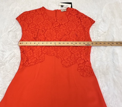 By Malene Birger Coral Red Floral Lace Overlay Blouse Cap Sleeve Top Sz L - Picture 8 of 13