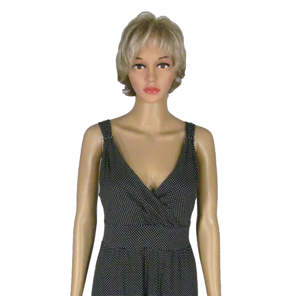 MERONA S Black Knee Length Sleeveless Crossover Front Sundress White Polka Dots - Image 3 of 4