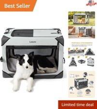 Foldable Travel Dog Crate - Portable, Breathable, Large Size - Light Gray