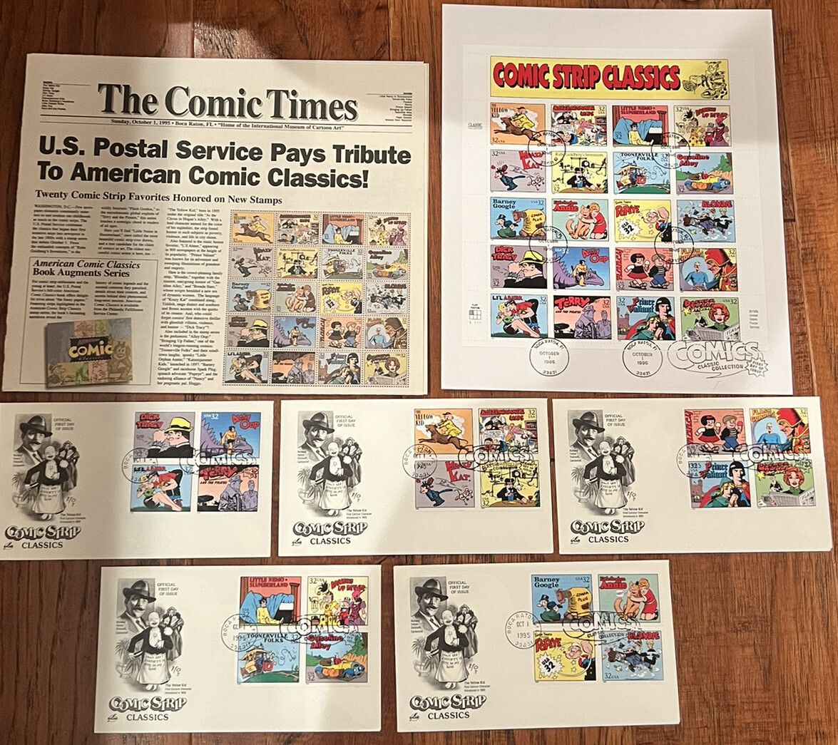 STREET No.182 7月号 LOT of 7! VTG Comic Strip Classics Stamps First Day Issue Sheet
