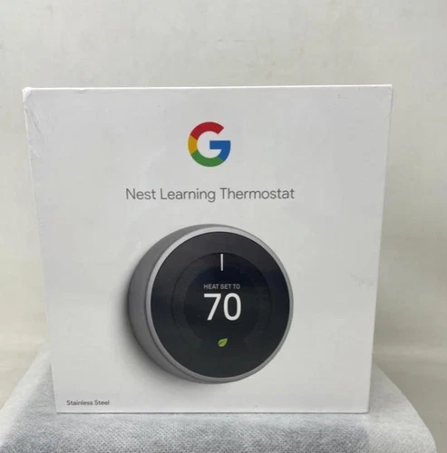 Google Nest Learning Thermostat - Programmable for Home - Stainless Steel, Black