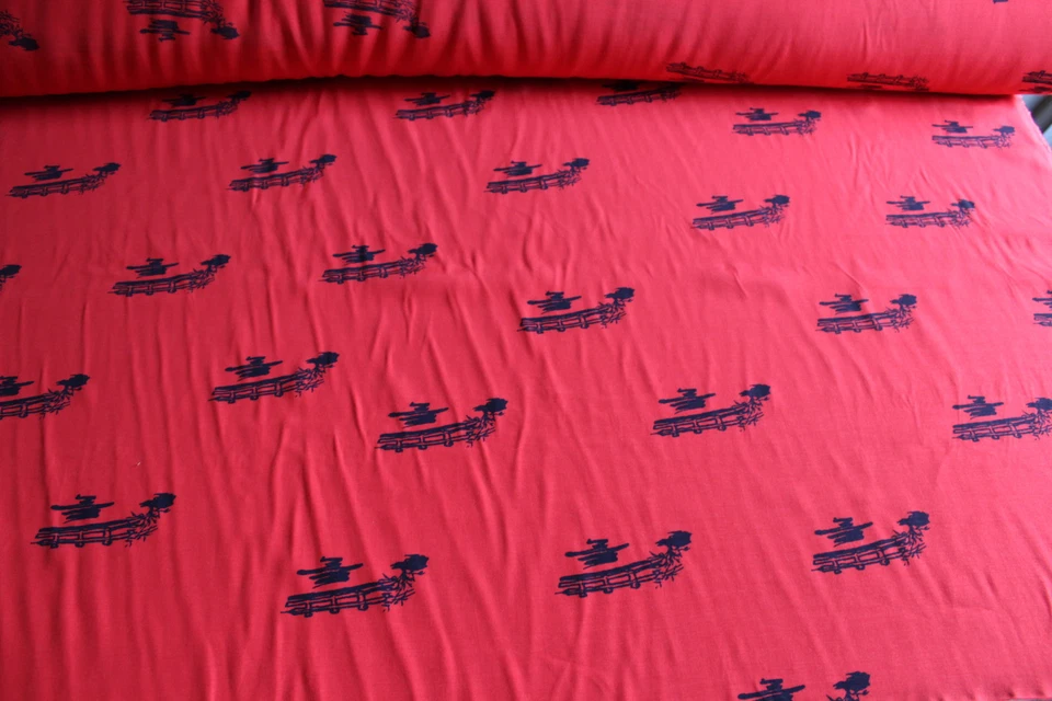 Viskose-Druck, rot - schwarz, Breite: ca. 148 cm, Material: 100% Vi - Bild 2 von 4