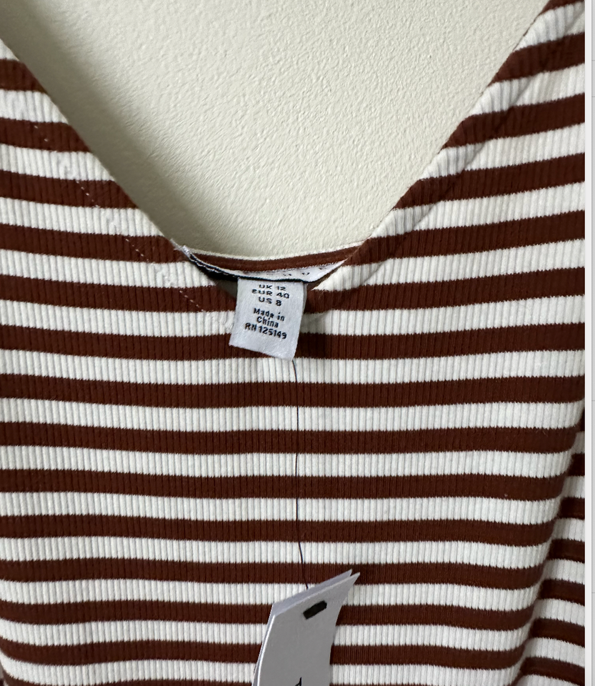 Strappy Belted Jumpsuit In White Brown Stripe Size 8 US fits