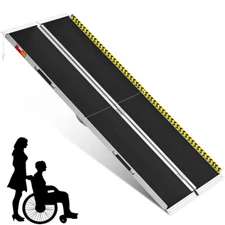 Wheelchair Ramp 7 Foot Aluminum Folding Mobility Scooter Portable Non-Slip