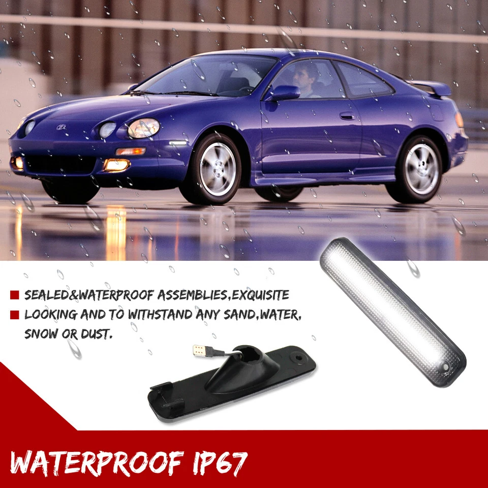 Black Lens White LED Front Side Marker Parking Lamps Kit For 94-99 Toyota Celica - Image 4 of 4