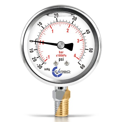 2-1/2'' Compound Gauge, Stainless S Case, Liquid Filled, Lower -30 Hg/+60 PSI