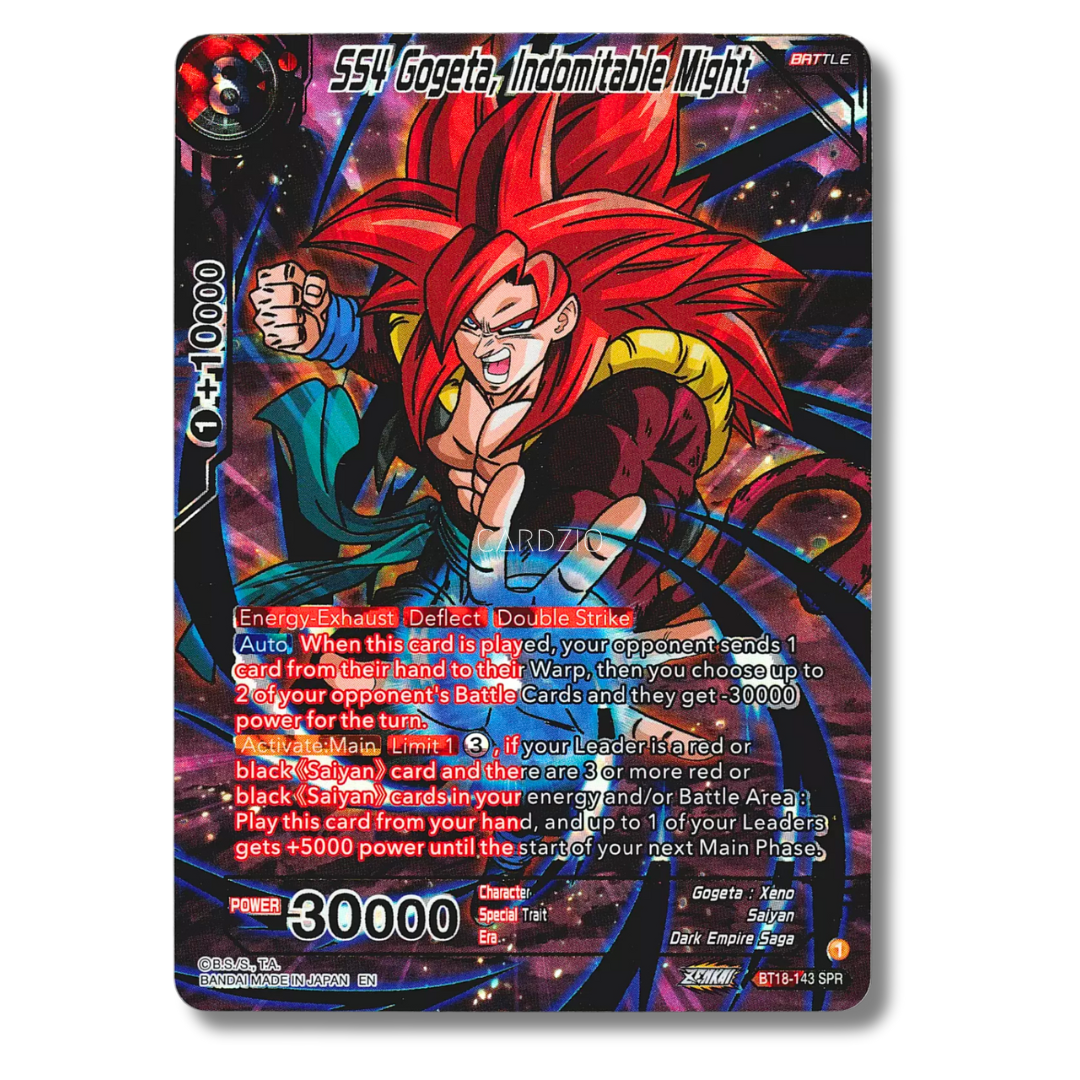 ドラゴンボールカード Dragon Ball Super Card Game SS4 Gogeta SS4 Gogeta, Indomitable Might BT18-143 SPR - Dragon Ball Super