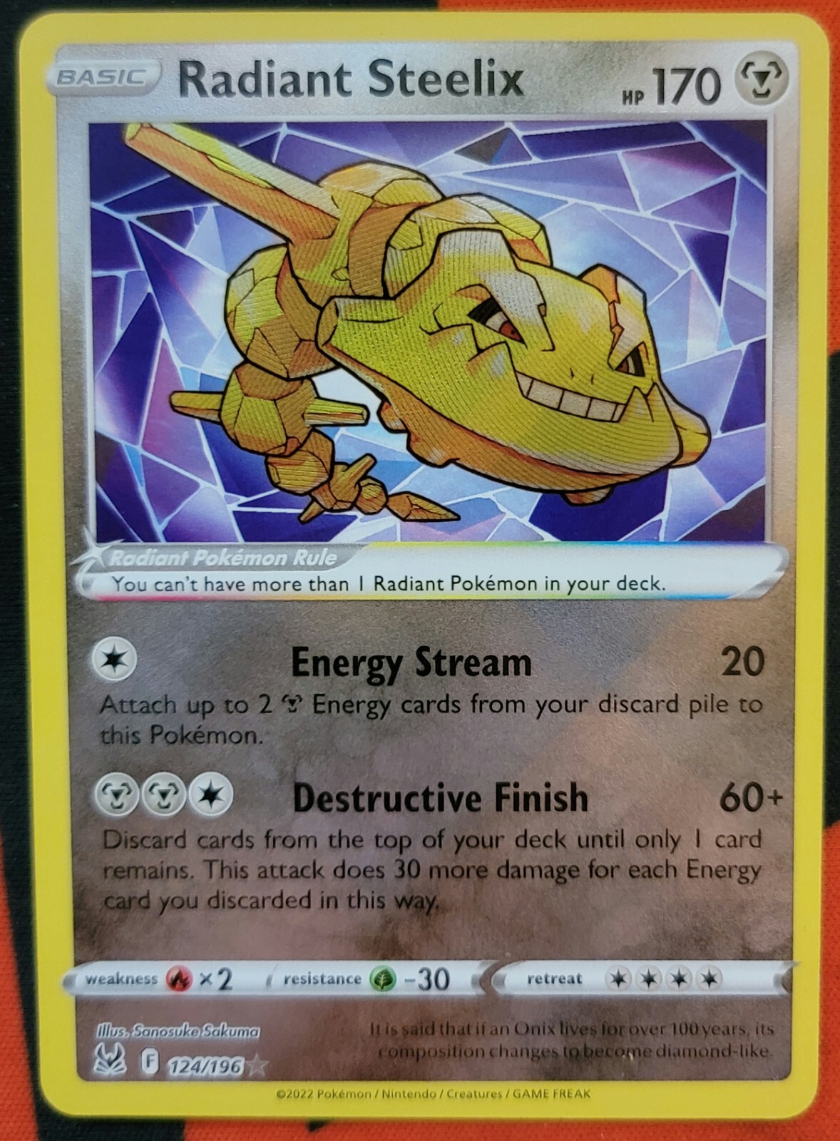 Pokémon TCG Card Radiant Steelix SWSH Lost Origin 124/196 Regular Radiant NM