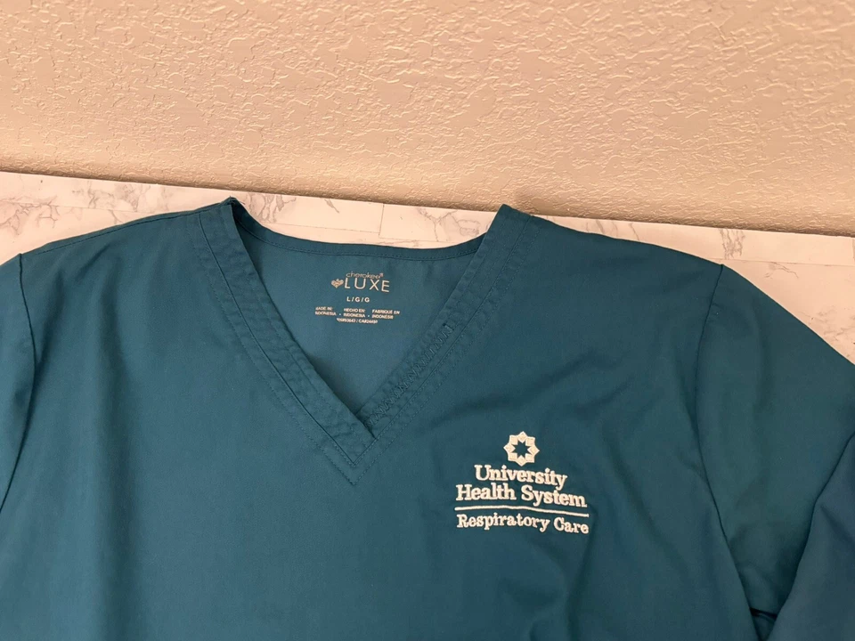 University Health System Respiratory Care Scrub Tops Womens L Teal Lot Of 2 - Image 4 of 4