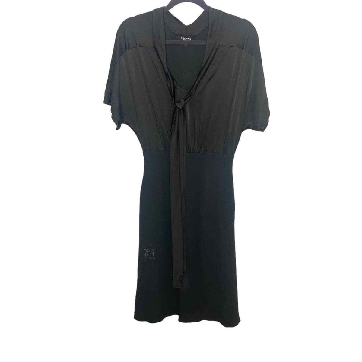 Rochas Size 40 Women's Tie Neck Short Sleeve Satin Midi Dress Green | eBay