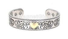 Heart Gold Silver plating on Solid Copper Magnetic Bangle Bracelet Cuff - BG75T