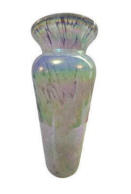 Royal limited crystal vase White Pink Opalescent Iridescent Art Glass Vase 7.25''