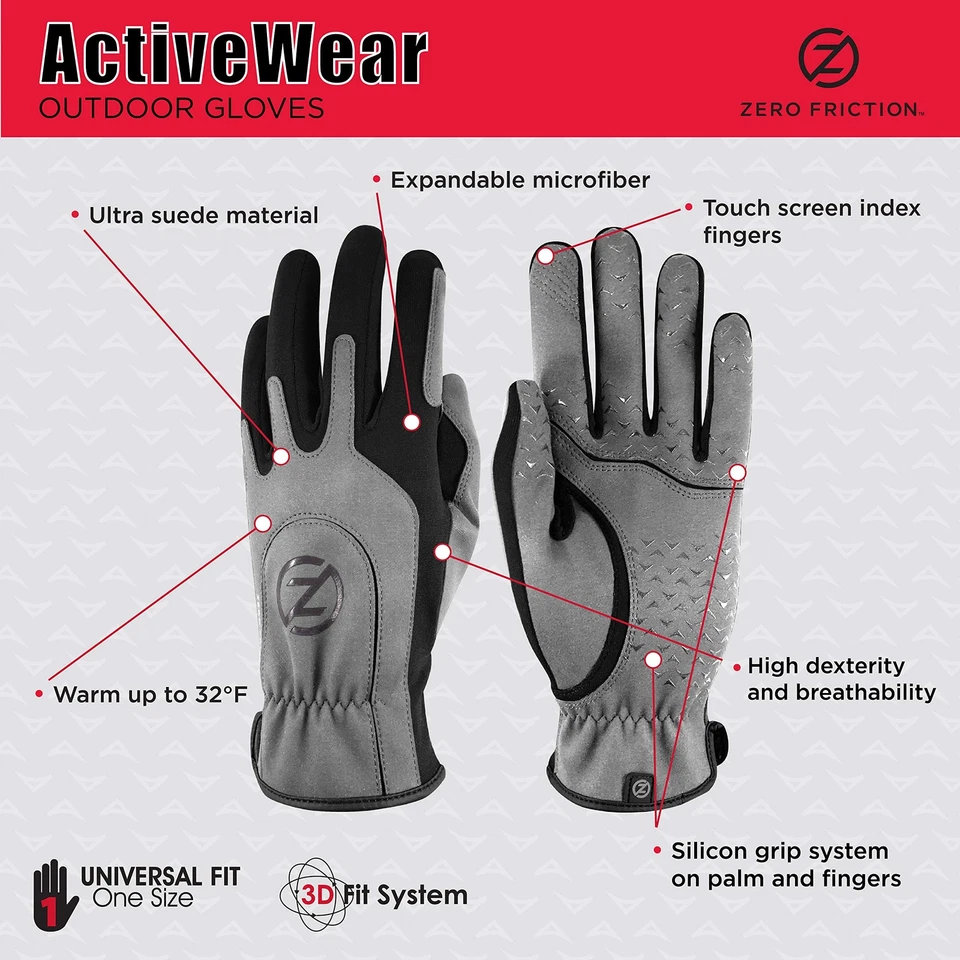 Guantes deportivos Zero Friction de ajuste universal para hombre, grises Foto 2 de 2