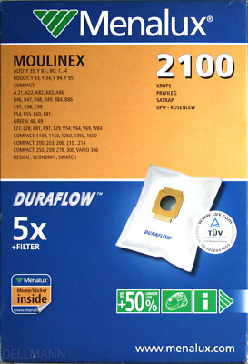 10 Menalux Staubsaugerbeutel für Moulinex Compact 87 - 10 Beutel - 2100 Duraflow