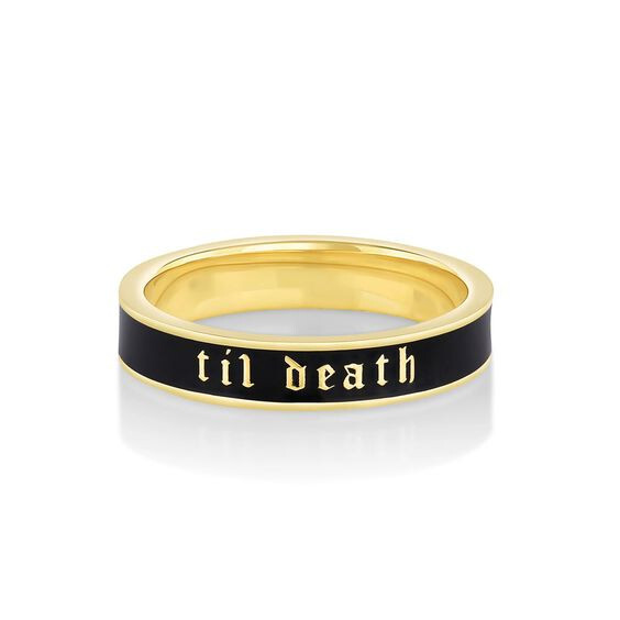 Til Death Black Enamel Band Ring Engagement Wedding Promise Goth Gothic till New