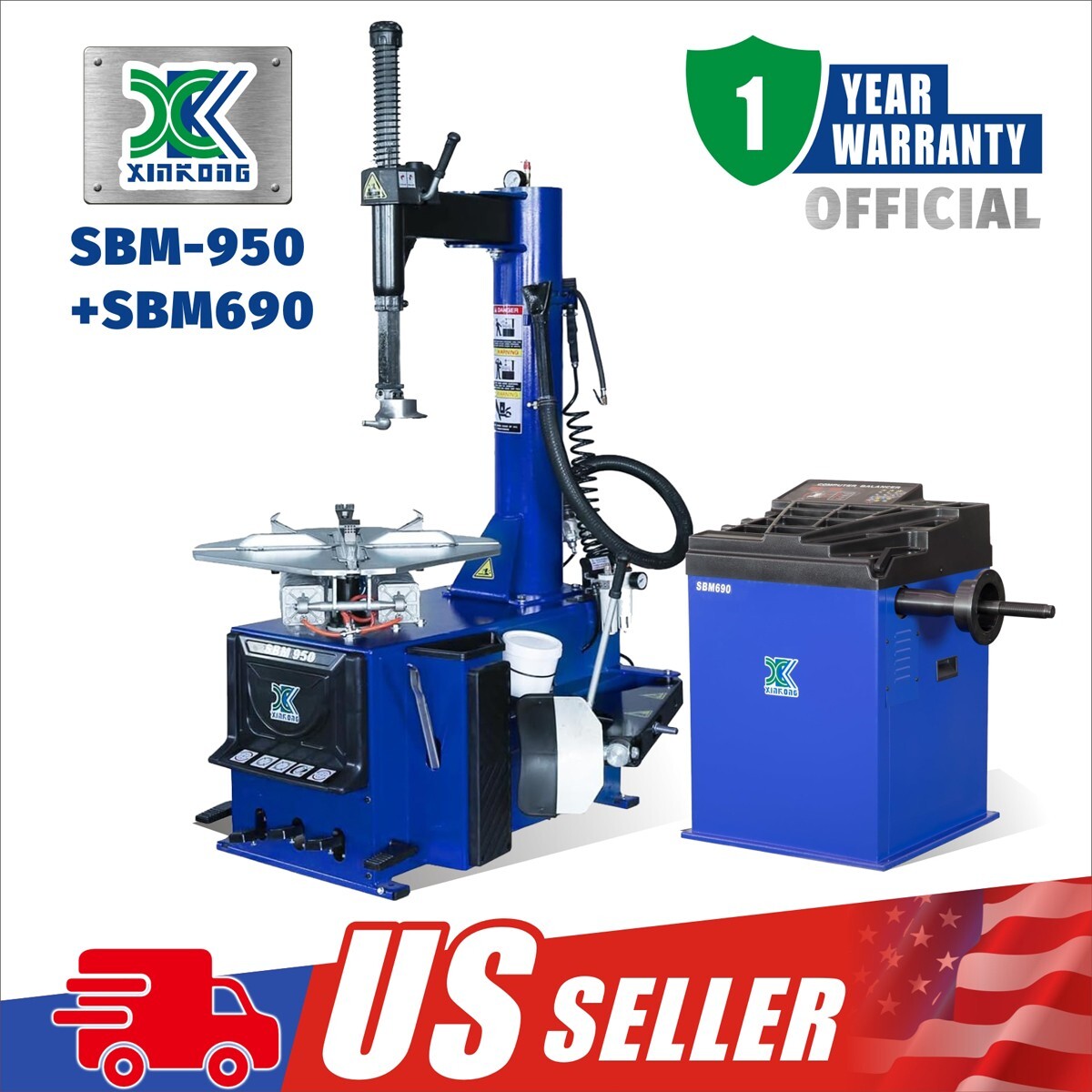 XK USA 950 Tire Changer Machine - Rim Clamp Style For 12"-24" Wheels - 2.0HP Air Powered