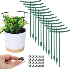 12 Pack Plant Support Stake,Half round Plant Support Ring with 20 Pcs Clips,Plas