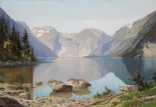 Valley Lake Scenery Art Giclee Printed Oil Painting Print