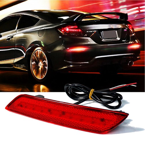 Red Rear Len Bumper Brake Reflectors Lamps Strobe Flash For 13-15 Honda Civic H - Picture 8 of 20