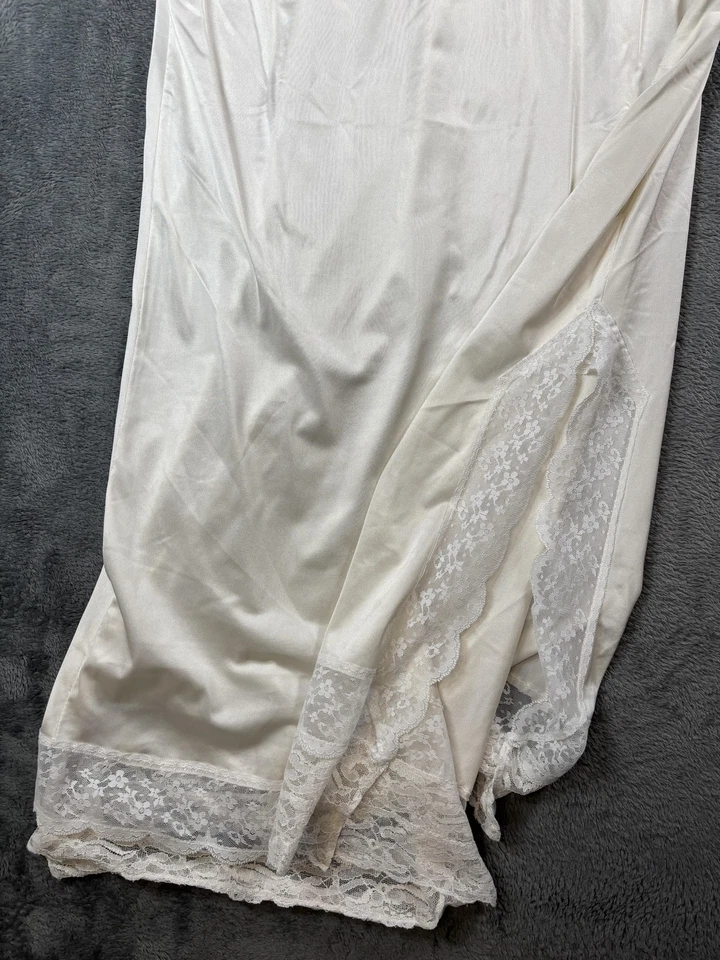 Camisón vintage para mujer 42 blanco roto ribete de encaje nailon tricot lencería sexy años 80 Foto 4 de 4
