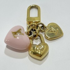 Louis Vuitton M01554 Micro Charm LV Heart Bag Charm Key Ring Gold Pink Used