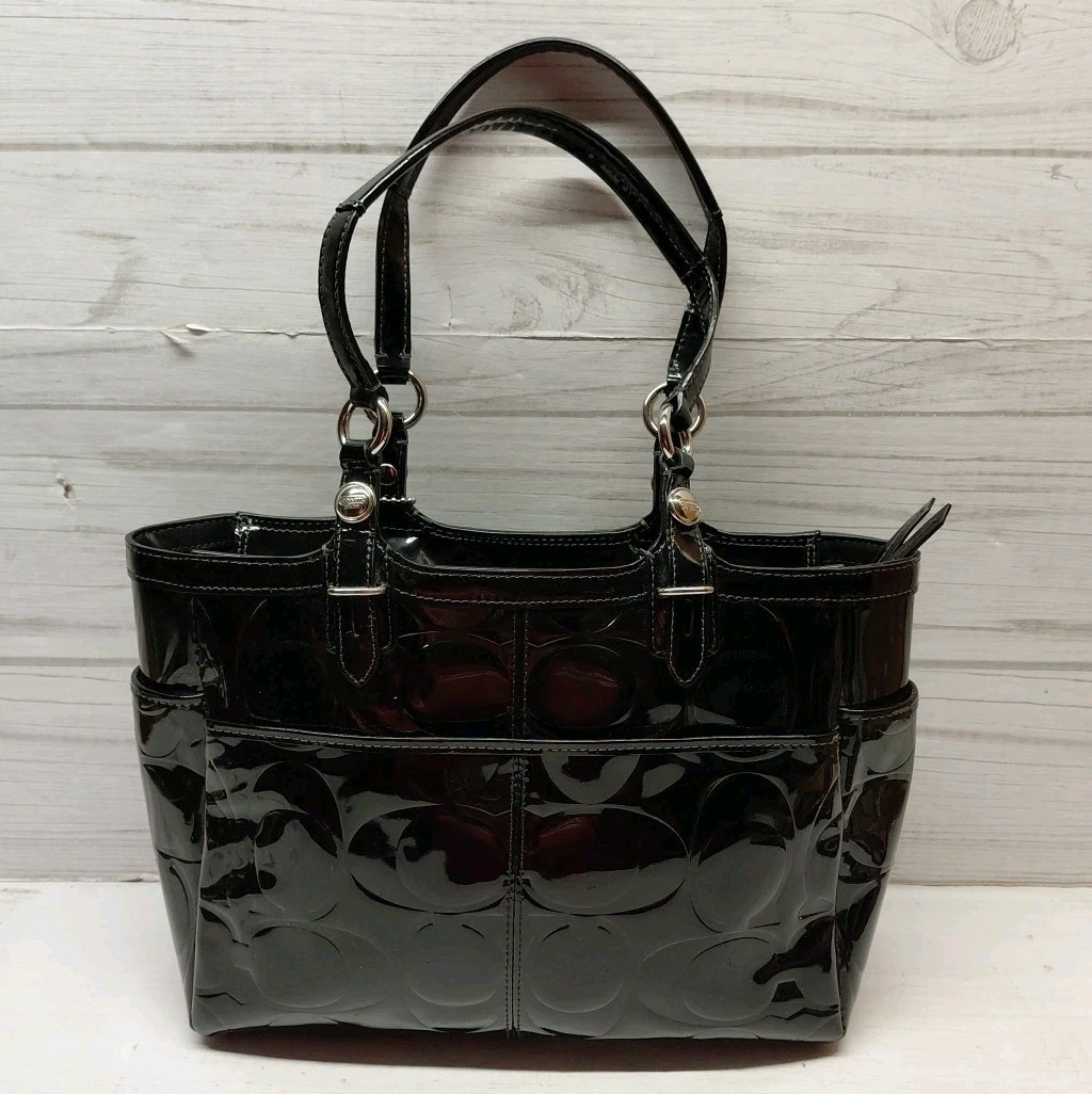 COACH Signature Gallery Tote C Embossed F16564 Black Glossy