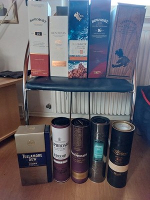 Bowmore Laphroaig Glendronach Ben Nevis Talisker Tullamore Dew leer Box 2 lesen!