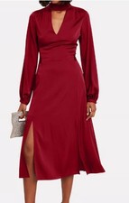 NEW Intermix Burgundy Long Sleeve halter key hole Silk dress Formal 10 Holiday