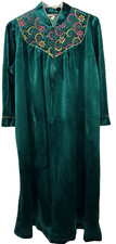 Vintage Heather Collection Robe Shimmery Emerald Green Velour Embroidered sz 1X