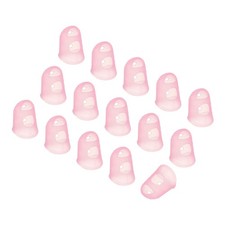 Pink Silicone Finger Tips Protectors Breathable Caps, S, 15 Pcs