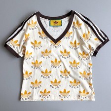 Adidas x Gucci Collab T-Shirt XS Yellow White Monogram Street Luxury Pre-Owned