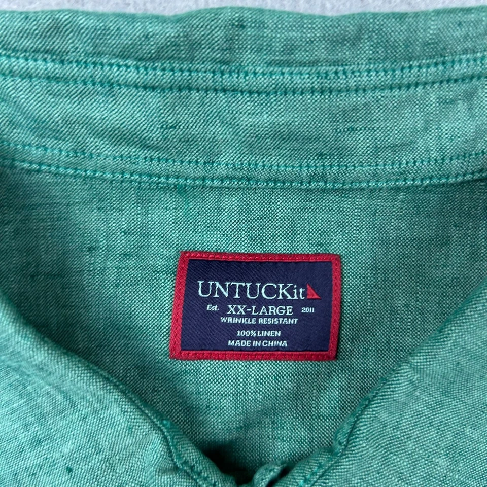 Untuckit Shirt Mens XXL Green Linen Wrinkle Resistant Button Up Long Sleeves - Image 2 of 4