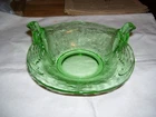 Vintage Green Depression Serving Bowl with Birds