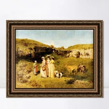 Framed Canvas Art Giclee Fanciulle del villaggio (1851) by Gustave Courbet