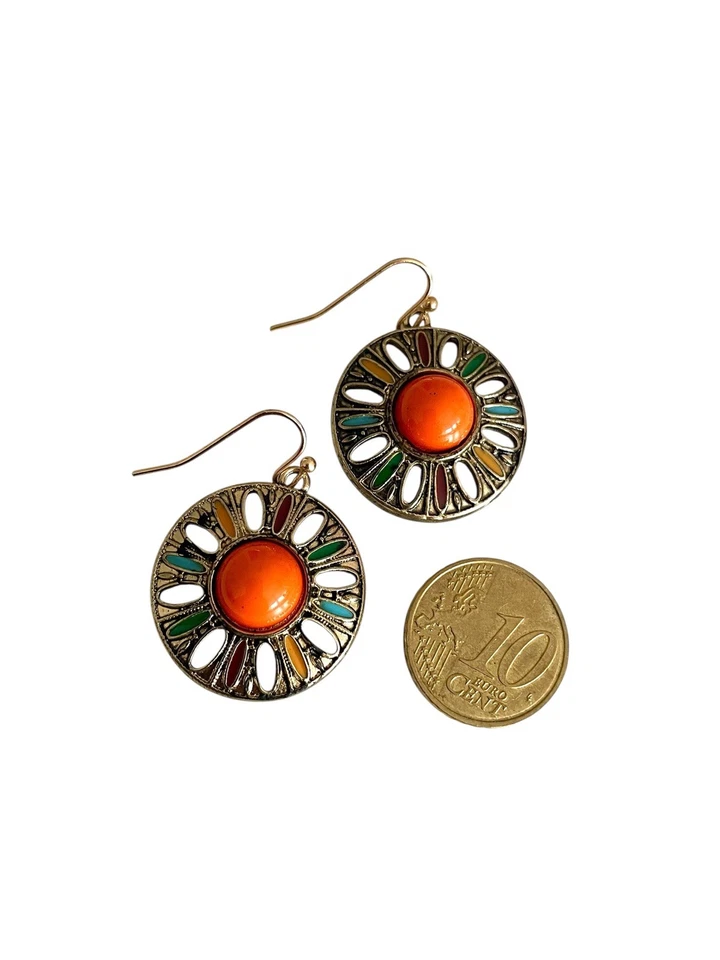 Wunderschöne Retro Boho Ohrringe Vintage Orange Bunt Ohrstecker Sommer Vintage - Bild 3 von 4