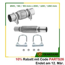 Edelstahl Flexrohr Auspuffrohr Flexstück  Ø45 / 50 / 55 mm x 200 / 100 / 150 mm