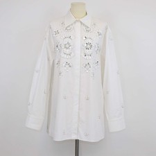 Valentino White Cotton Embroidered Embellished Long Sleeve Shirt