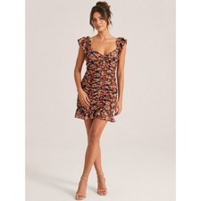 ASTR The Label Black Lilac Ditsy Floral Ruched Mini Dress Women Small Date Night
