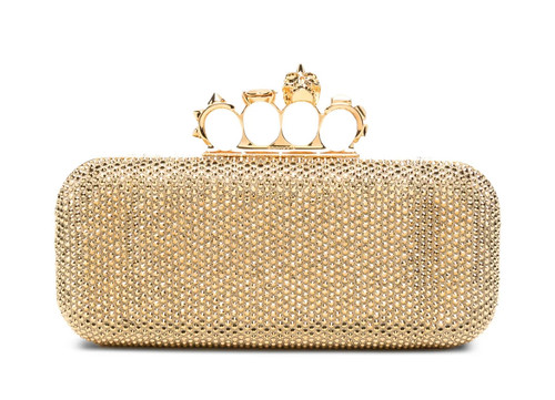 Alexander McQueen Long Crystal-Embellished Knuckle Clutch Bag